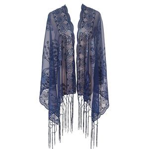 Women's Glittering 1920s Scarf Mesh Sequin Wedding Cape Fringed Evening Shawl🦏